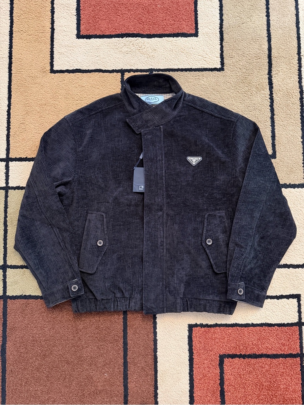 Men's Prada Black Corduroy Jacket with Logo Patch
